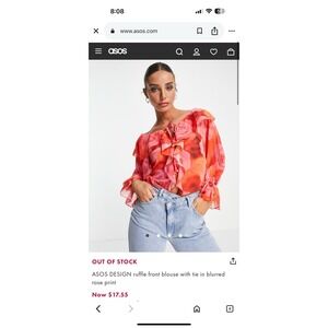 ASOS DESIGN ruffle front blouse with tie in blurred rose print Size 4